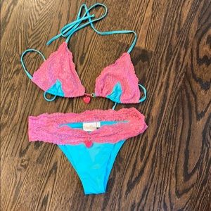 Beach Bunny Bikinis Bathing Suit Lace M Heart